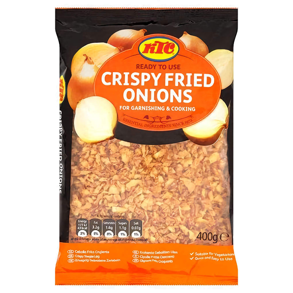 Bag of KTC Crispy Fried Onions, perfect for adding savory onion flavor to your dishes.