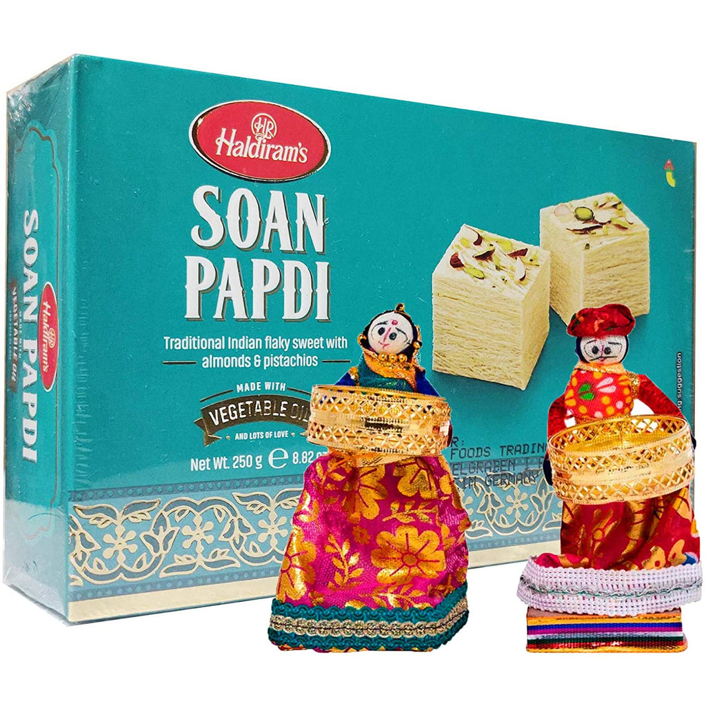 Diwali Gift Haldiram Soan Papadi with Rajasthani Kala Handmade Puppet Tealight Holder Handicraft Candle Stand-Kirana Store